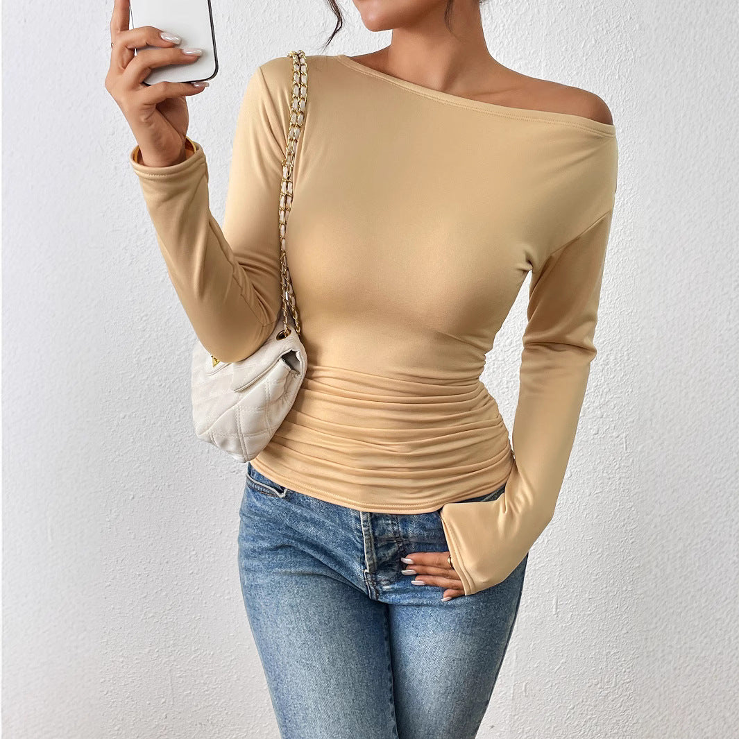 Long Sleeve Waist-tight Slimming And Shoulder Hollow Top Bottoming Shirt