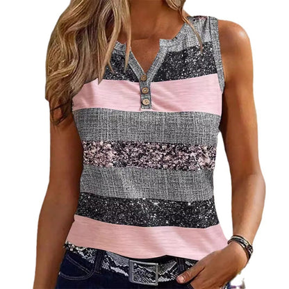 Women's Printed Placket Vest Casual Comfortable Versatile T-shirt