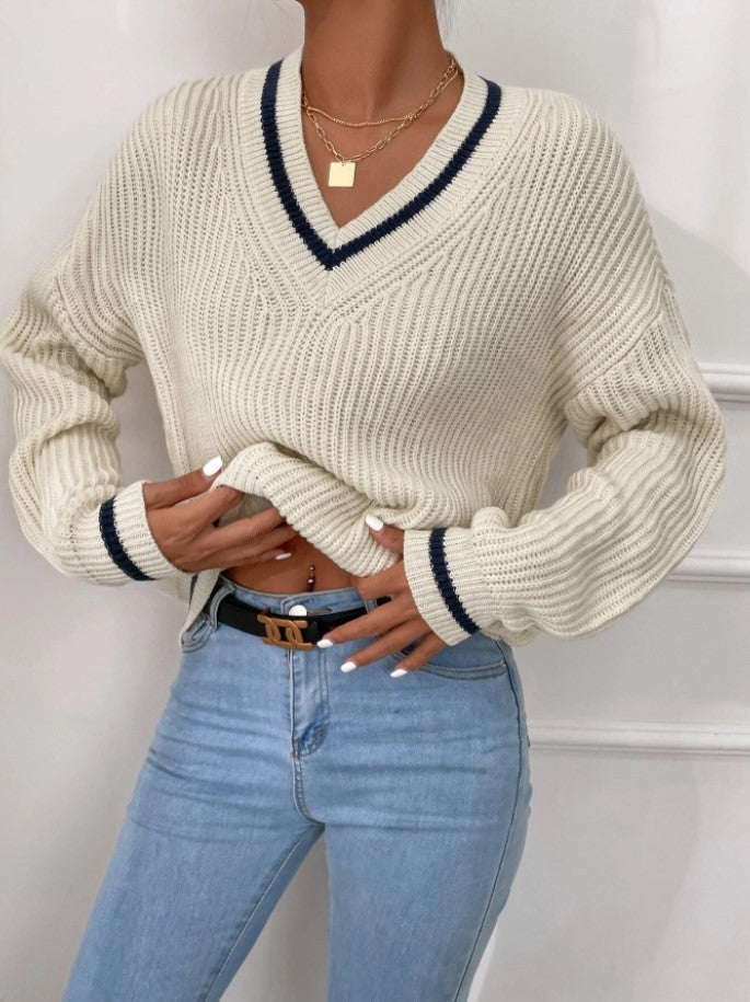 Casual Patchwork Contrast Color Loose Long Sleeve Women's Sweater