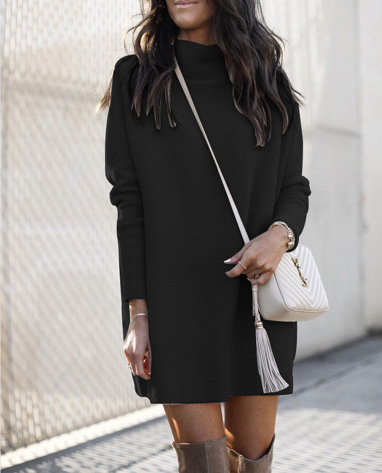 European And American Round Neck Knitted Long-sleeved Dress