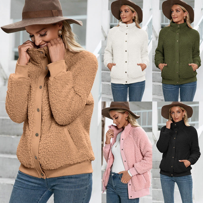 Veste cardigan en peluche d'agneau Veste en peluche double face Manteau Top