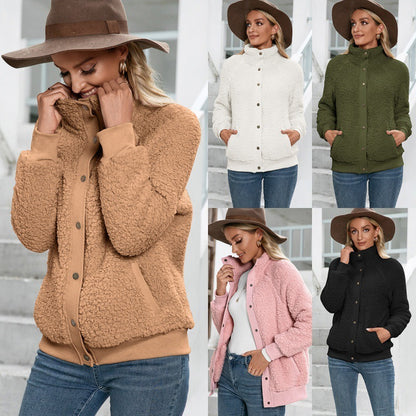 Veste cardigan en peluche d'agneau Veste en peluche double face Manteau Top