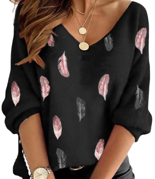 Printed Casual Loose Feather Fashion Top