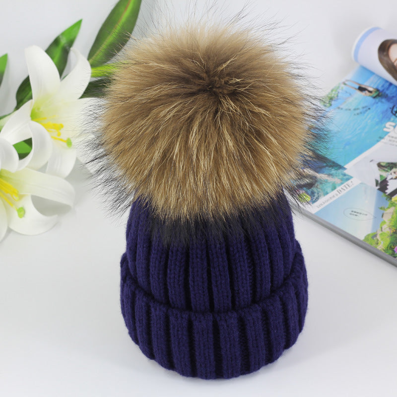 New Autumn And Winter Knitted Hat Female Korean Raccoon Hair Ball Woolen Cap