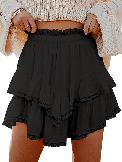 Tulle Chiffon Fake Two-layer Skirt Women Loose High Waist Solid Color Short Skirt