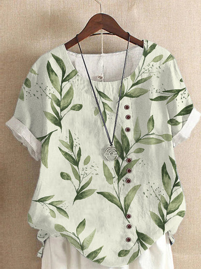 Retro Fashion Printed Loose Casual Short Sleeve T-Shirt Women