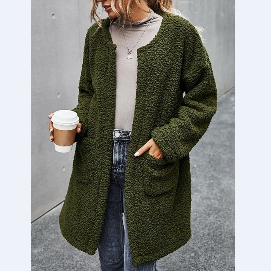 Women's padded plush cardigan jacket