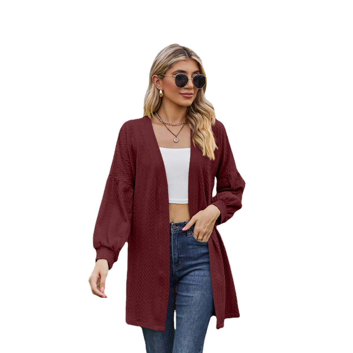 Cardigan ample à manches longues et couleur unie pour femme