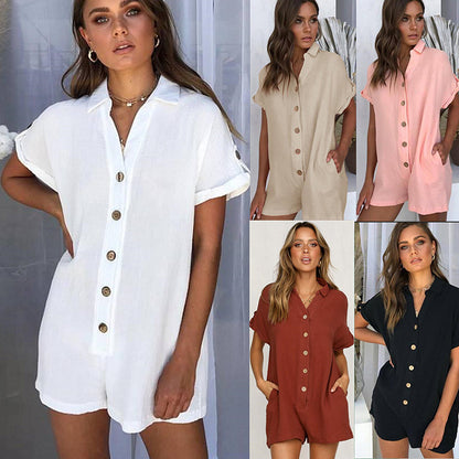 Polo Collar Shirt Button Up Jumpsuit