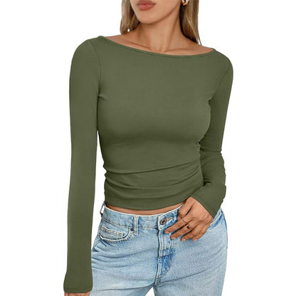 Slim Long-sleeved T-shirt Fashion Solid Round Neck Top Women's Clothing