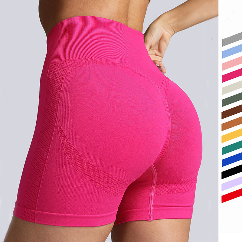 Short de yoga sans couture pour femme, couleur unie, taille haute, pantalon de fitness, de course à pied