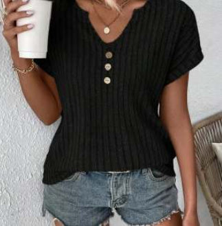 Casual Elegant Cashmere Sunken Stripe Short Sleeve T-shirt Blouse Top