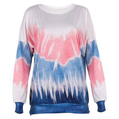 Women Printed Contrast Color Long-Sleeved Casual Loose Sweater