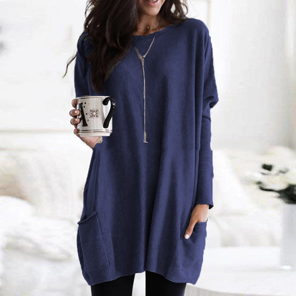 New Autumn Long Sleeve Casual Pocket T-shirt Top For Women