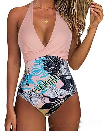 Women's Belly-contracting One-piece Halter Push-up Swimsuit