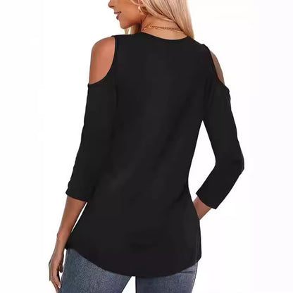 Off-the-shoulder Women's Solid Color Long Sleeve V-neck Formal Casual Top Summer