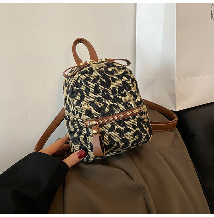 Canvas Leopard Print New All-match Backpack Japanese