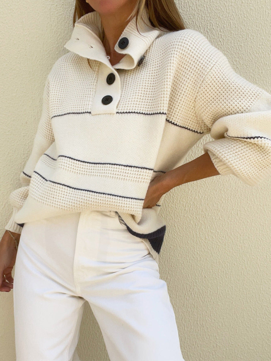 Autumn And Winter Women's Loose Striped Turtleneck Sweater