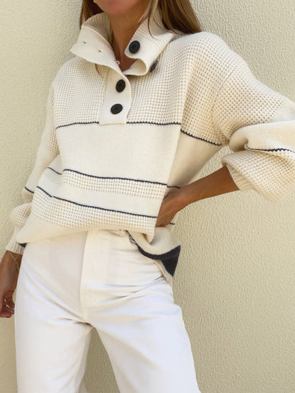 Autumn And Winter Women's Loose Striped Turtleneck Sweater