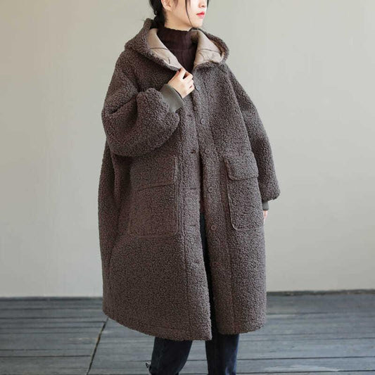 Manteau rembourré à capuche en laine d'agneau ample de grande taille pour femmes européennes et américaines