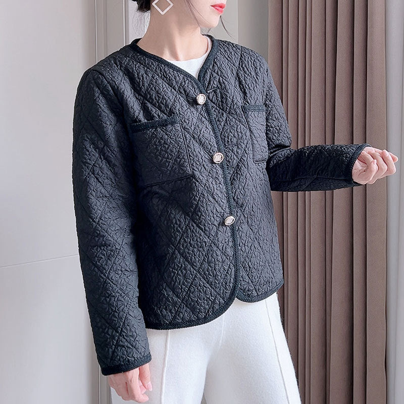 Women's Wool Cardigan Cotton-padded Jacket Round Neck