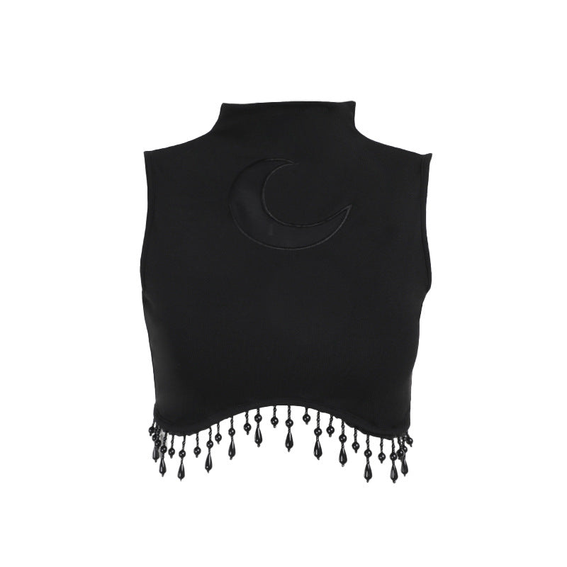 Moon Chain Small Size Turtleneck Sleeveless Women's Top