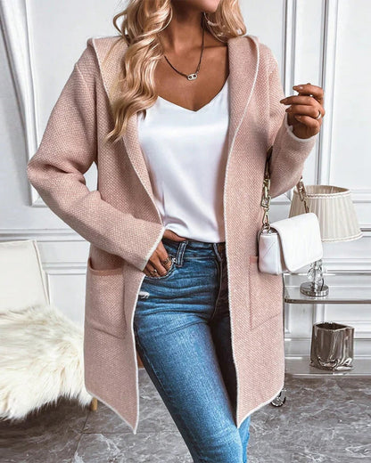 Cardigan à capuche à manches longues en tricot ample avec poche