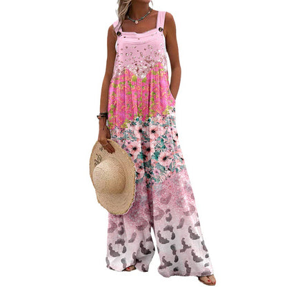 Women's Wide-leg Printed Straight Jumpsuit