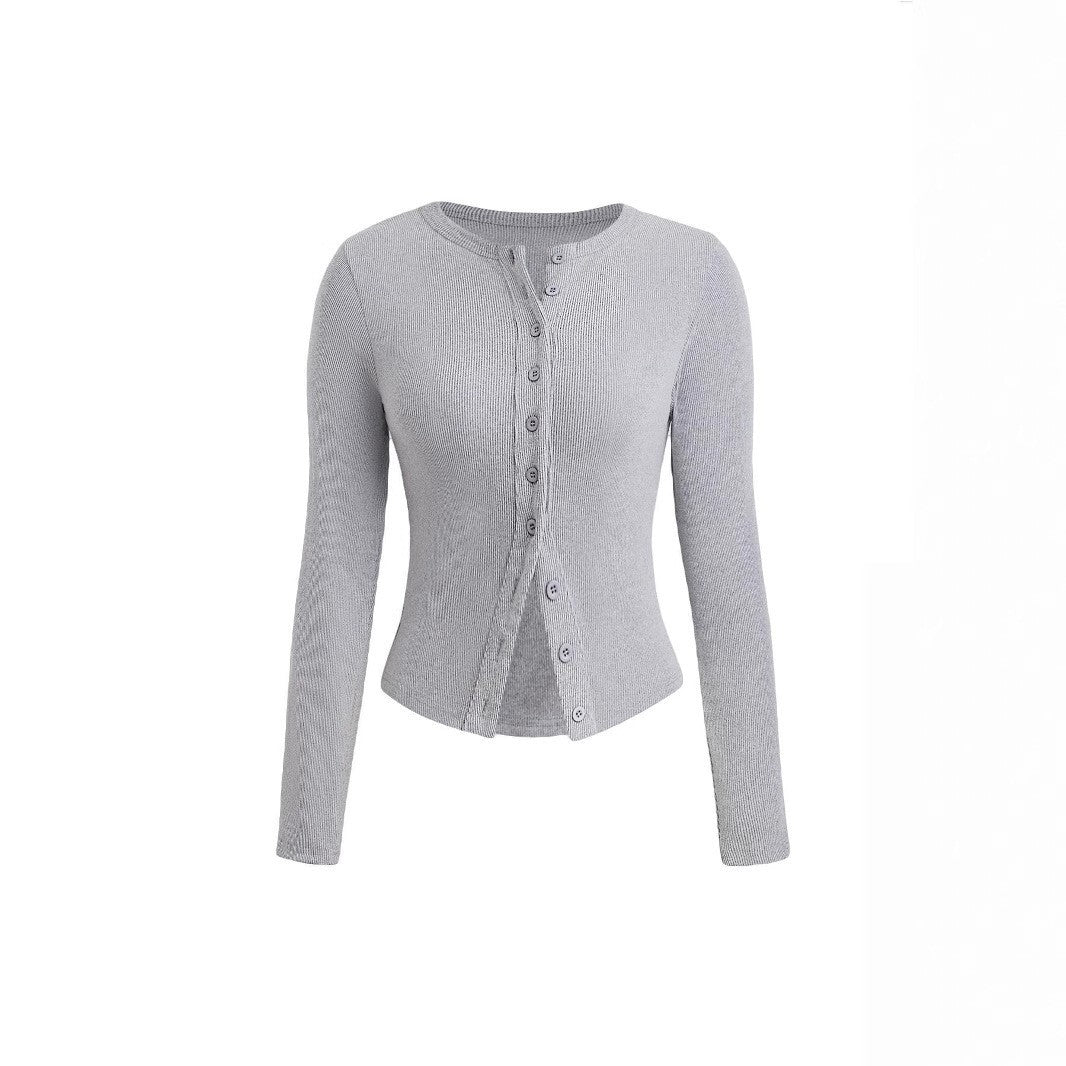 Cardigan à manches longues et col rond pour femme avec rayures encastrées