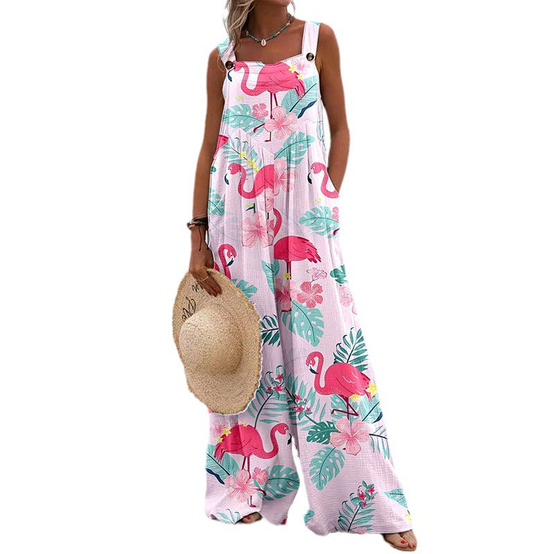 Women's Wide-leg Printed Straight Jumpsuit