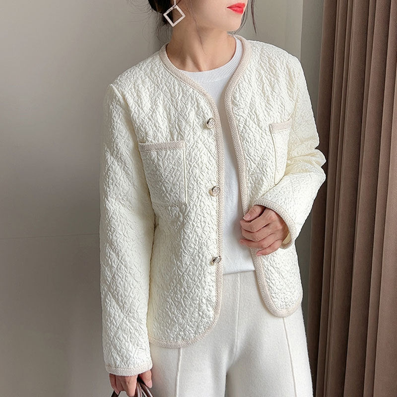 Cardigan en laine pour femme Veste matelassée en coton Col rond