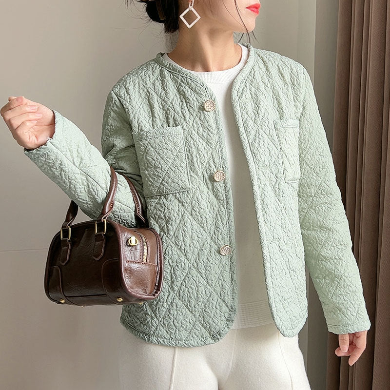 Cardigan en laine pour femme Veste matelassée en coton Col rond