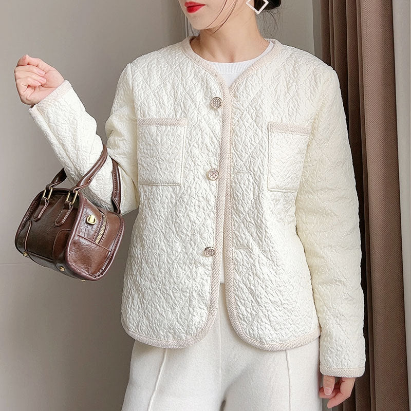 Women's Wool Cardigan Cotton-padded Jacket Round Neck