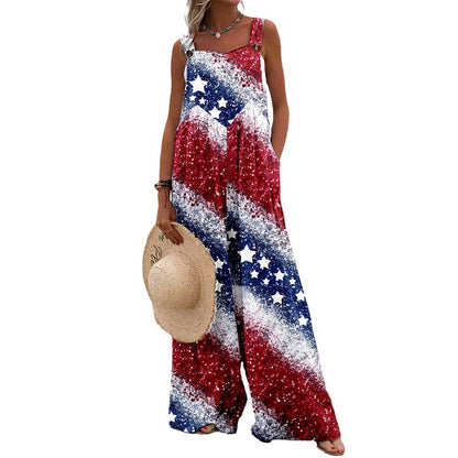 Women's Wide-leg Printed Straight Jumpsuit