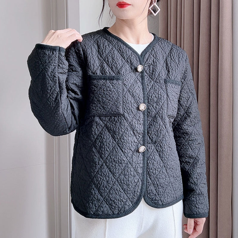 Cardigan en laine pour femme Veste matelassée en coton Col rond