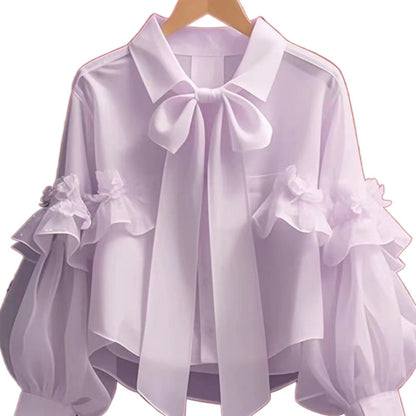 Women's Fashion Bowknot Long Sleeve Shirt Top