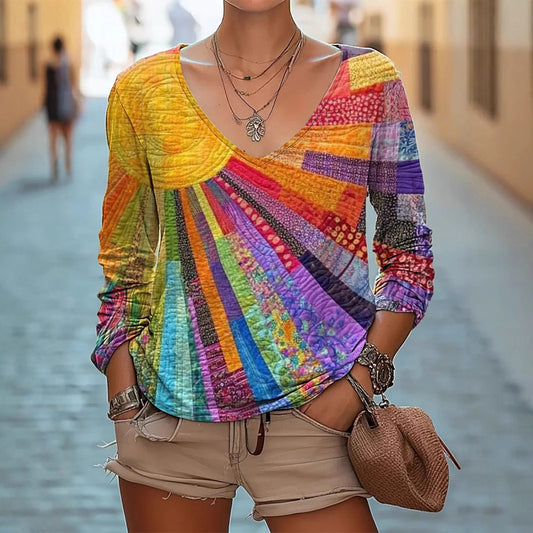 Fashion Sun Pattern Colorful Women's Top