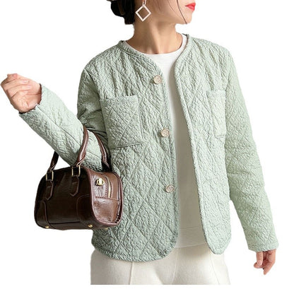 Cardigan en laine pour femme Veste matelassée en coton Col rond