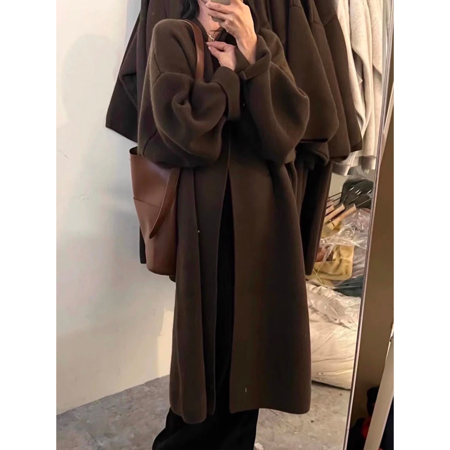 Pull cardigan tricoté kaki, manteau pour femme, cardigan long, manteau en laine, style confortable et ample, manteau maxi grande taille, tenues de bureau, vêtements d'automne