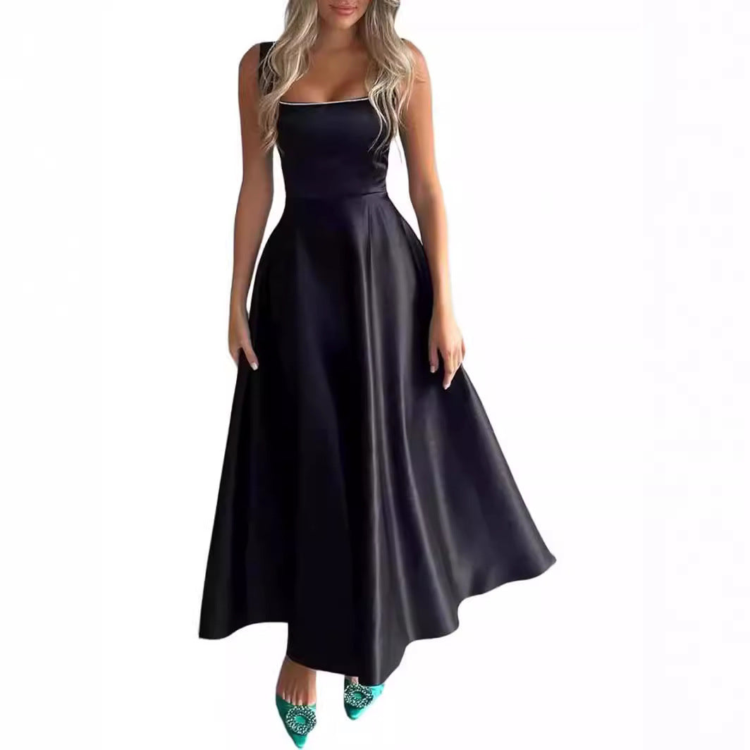 Robe longue décolletée sans manches à col carré pour femme