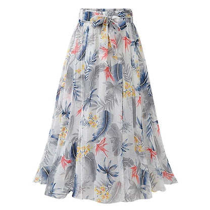 Bedruckter Chiffon Großer Rock Mittellang Floral Bohemian