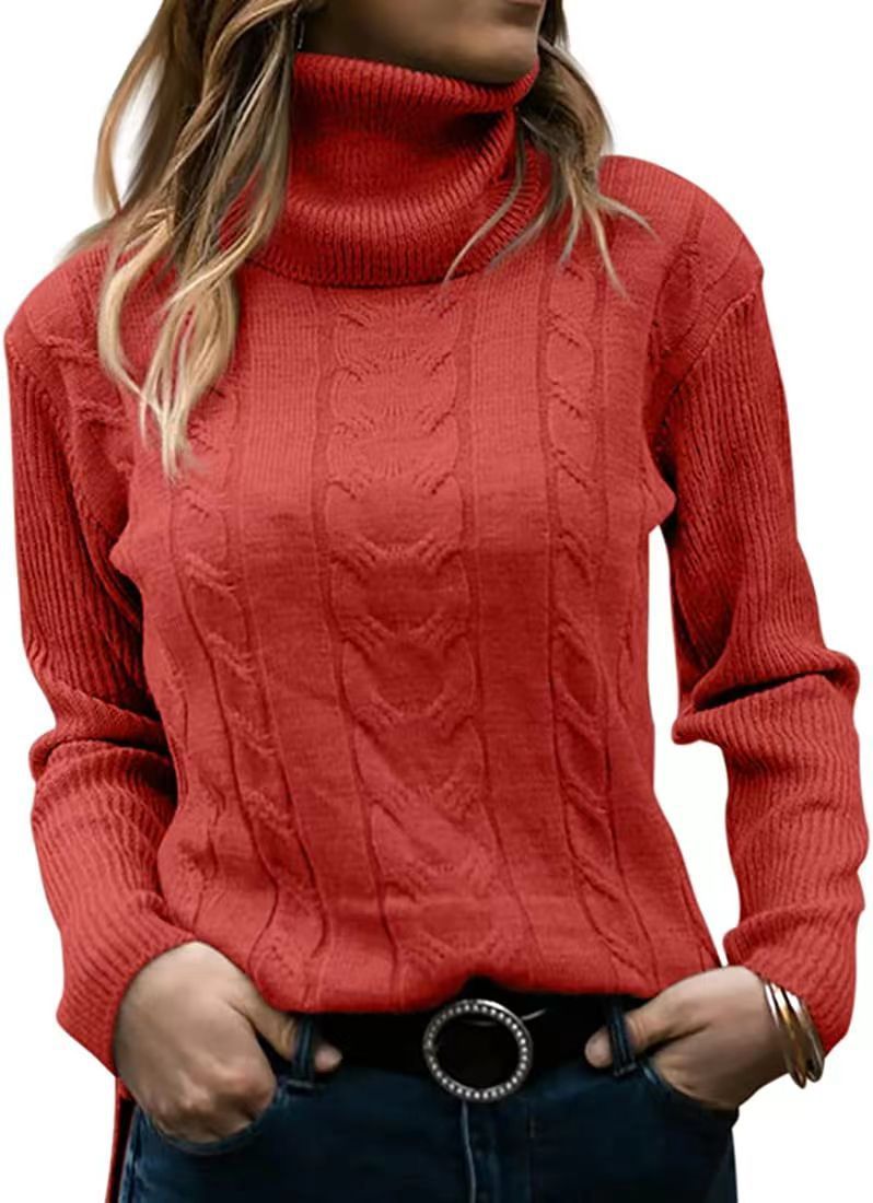 Solid Color Turtleneck Sweater Retro Long Sleeve Sweater