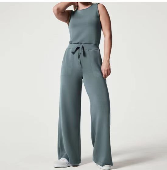 Combinaison de couleur unie sans manches, haut à nouer, pantalon élastique, barboteuse