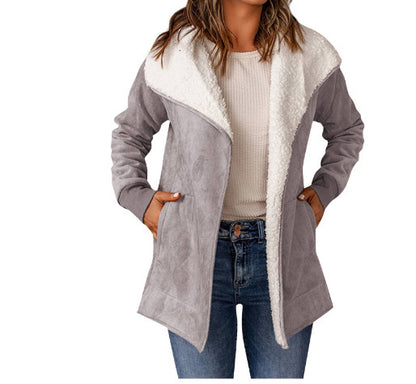 Manteau chaud en laine d'agneau et daim à manches longues pour femme