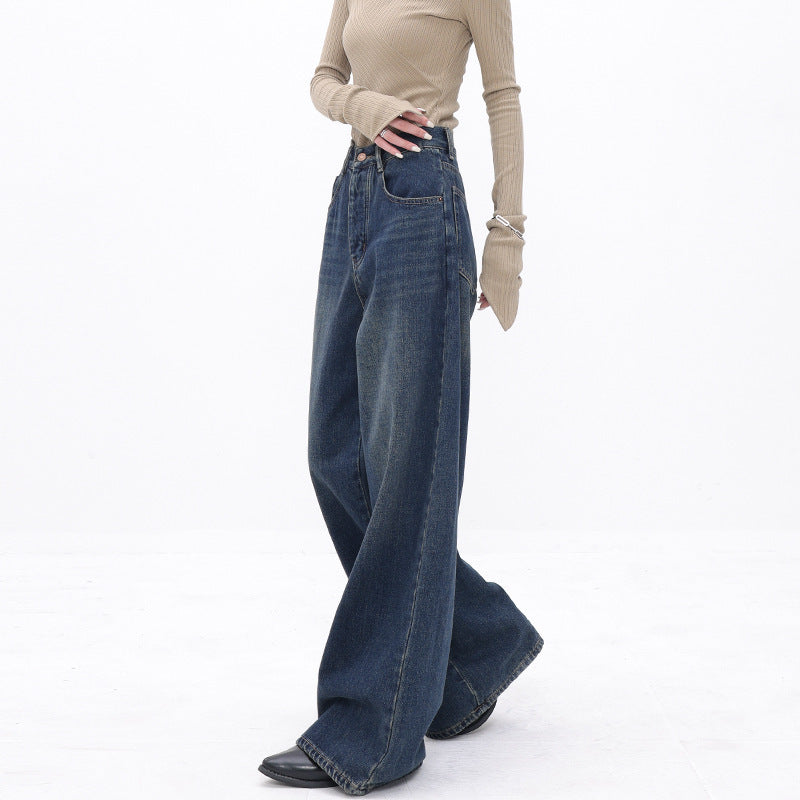 Retro Wide Leg Jeans Women's High Waist Loose Straight Mopping Pants