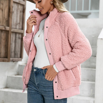 Veste cardigan en peluche d'agneau Veste en peluche double face Manteau Top