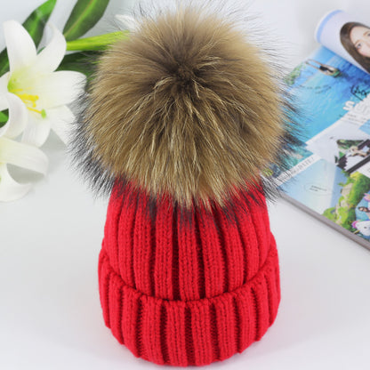 New Autumn And Winter Knitted Hat Female Korean Raccoon Hair Ball Woolen Cap