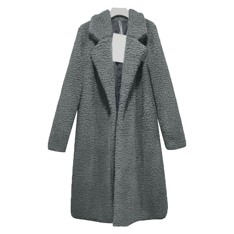 Herbst/Winter Schlanke Damen Revers Langarm Einfarbig Street Coat Kleidung