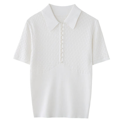 Pull à manches courtes et col polo blanc