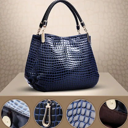 Sac à main pour femme grande capacité fourre-tout pour les déplacements quotidiens Sac à bandoulière pour femme Sac à main à imprimé crocodile avec visage brillant Shopping